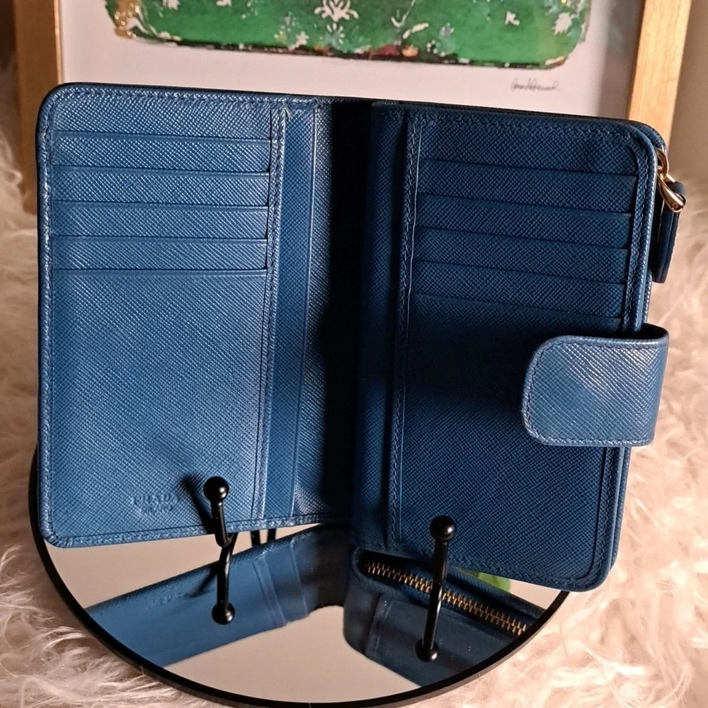 Prada Saffiano Bifold Compact Half Zip Wallet